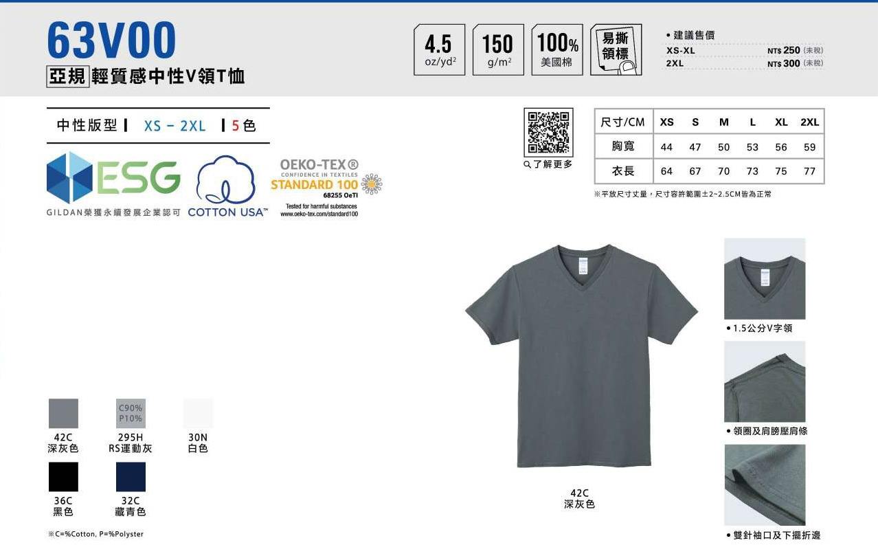 63V00亞規 - 輕質感中性V領T恤